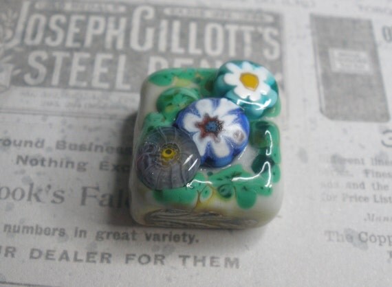 Lampwork slider bead, leather bead, SRA artist, handmade glass, leather supplies, regalis, jewelry design, OOAK murano glass, slider bead