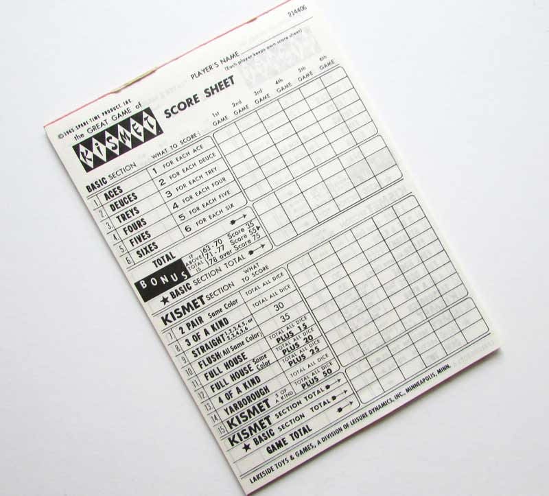 Kismet Score Sheets Printable