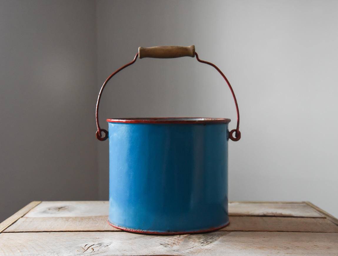 Vintage Enamel Ware Enamel Bucket Vintage Container Kitchen