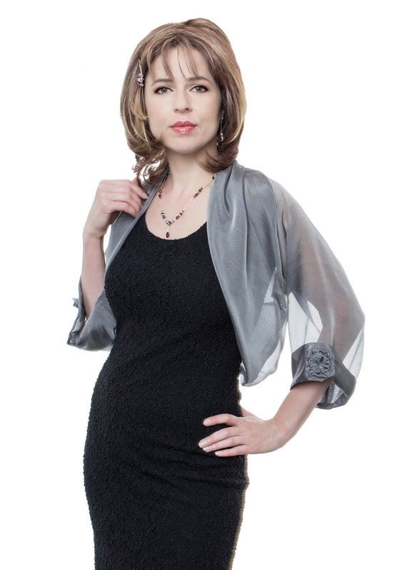 Promo Sale SilverGrey Silk Evening Bolero Jacket FIRST LADY/