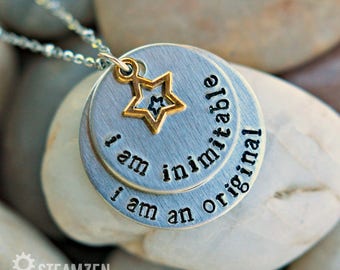Hamilton "I'm Inimitable I'm an Original" Hand stamped Personalized Necklace - Hamilfan Gift - Actor Gift - Theater Gift - Unisex