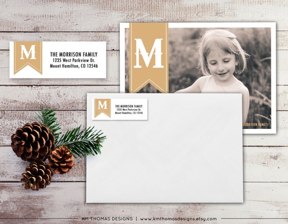 Monogram Return Address Label: Holiday Return Address Label - Sticker - Rectangular Label - Printable Gold Address Label - WH198 Il_570xn