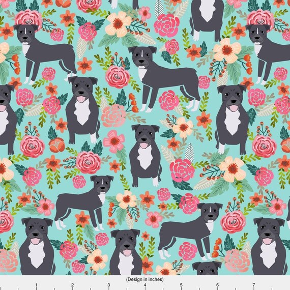 Pitbull Fabric Pitbull Terriers Florals Mint Dog Rescue