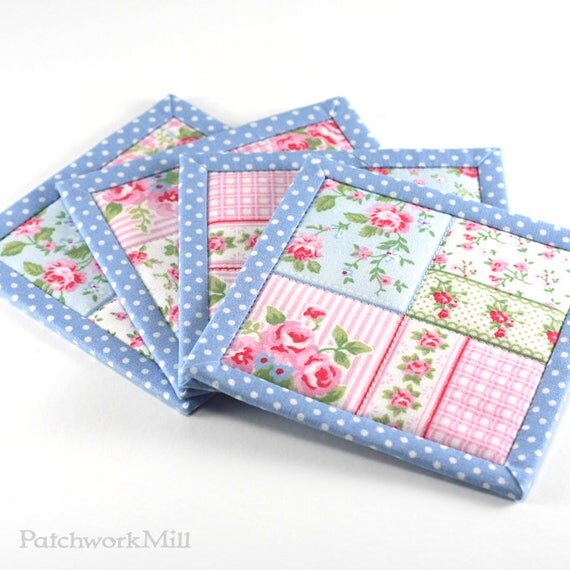 fabric coasters blue shabby cottage chic roses 4 reversible fabric coasters blue shabby cottage chic roses 4 reversible