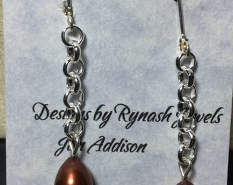 Chocolate pearl on chain earrings.