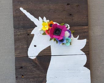 Unicorn Sign with Lularoe colored felt flowerts