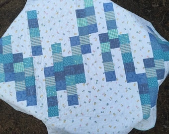 Vintage Sheet and Modern Blue Scrap Quilt
