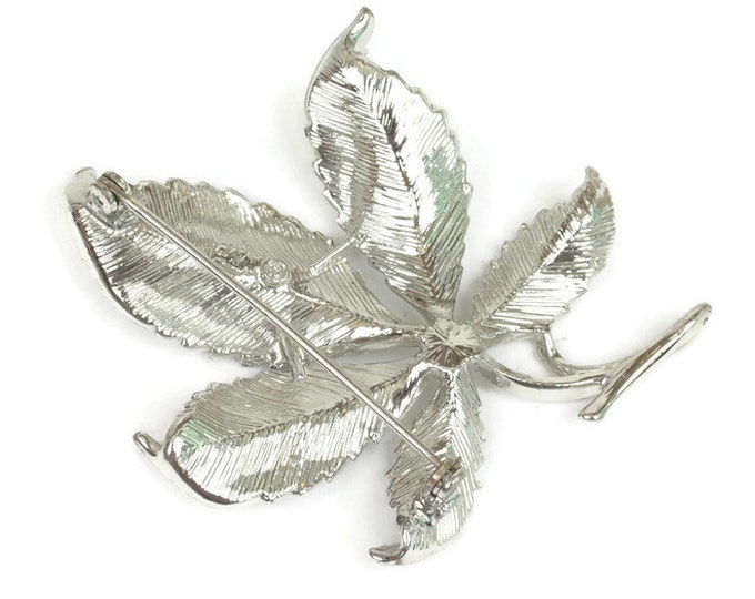Coro Leaf Brooch Silver Tone Dimensional Vintage