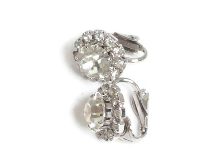 Clear Crystal Halo Earrings Clip On Smaller Size Vintage