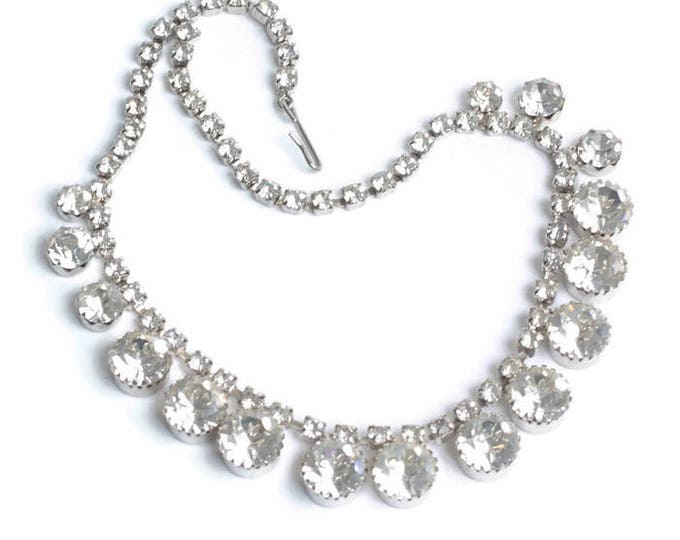 Large Crystal Stones Choker Necklace Headlight Stones Wedding Prom Vintage