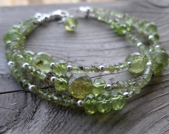 AAA Faceted Green Garnet and Peridot Gemstone Birthstone Bracelet