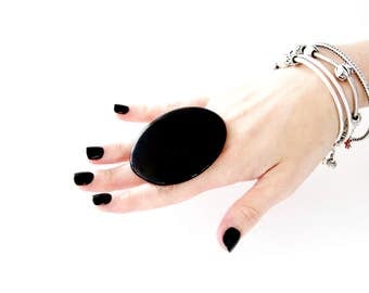 Statement Ring Adjustable, big ring, bold ring, ceramic ring, large ring, black ring, handmade ring by Studioleanne - 2.6 inch