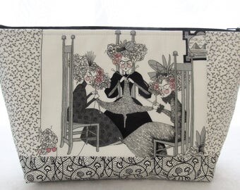 Ghastlie Knitting Project Bag Ghastlies Fabric Cosmetic Bag Zipper Pouch Makeup Bag White Black Knitters Sisters Trio MTO GNW