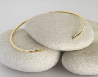 Smooth Solid Gold Bangle, 14K Cuff Bracelet, Simple Gold Stacking Cuffs