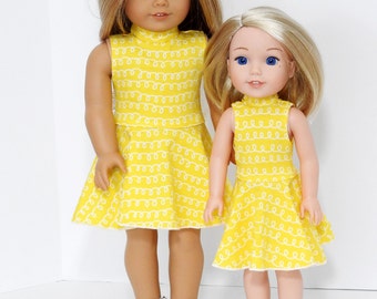 18 Inch Doll Clothes, AG Doll Clothes, Handmade Yellow Skater Dress for American Girl Doll