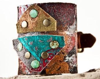 Wide Cuff with Metal Buckle - Leather Jewelry Cuffs Wristbands - Bracelet Cuff