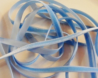 Vintage French 1920's Velvet Ribbon 5/16 Inch Gorgeous Cornflower Blue