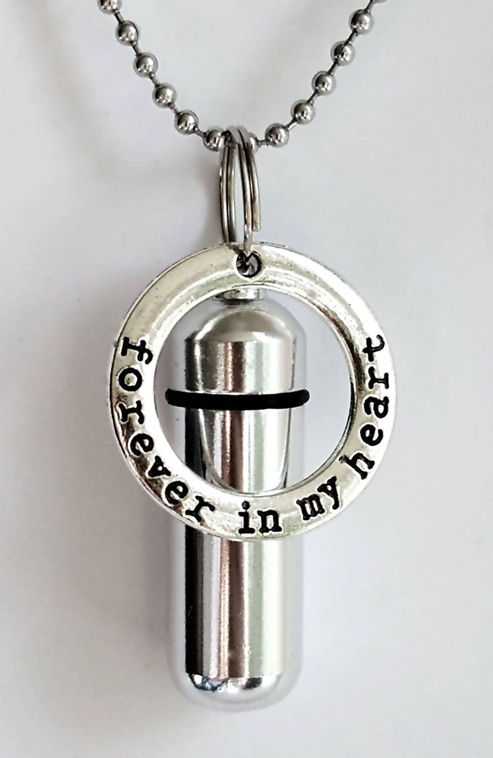 Personal CREMATION URN NECKLACE with Forever In My Heart Charm Ring