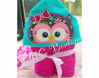 Babyhug Terry Woven Hooded Wrapper with Owl Embroidery & Bow Applique L 76.2 x B 76.2 cm - Lilac