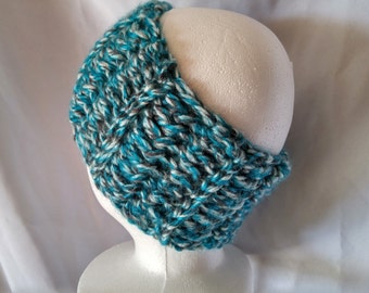 Teal and black Crochet headband Thick Chunky ear warmer Ear muff Head wrap Teen head scarf Winter accessory Unisex stocking stuffer gift