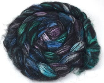 Spinning Fiber - Alpaca & Tussah Silk Combed Top - Black Jewels roving
