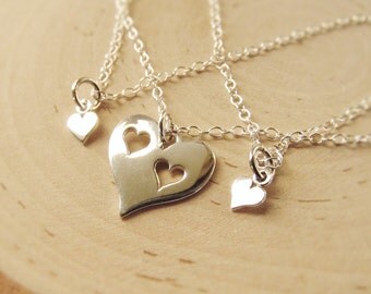 Mother Daughter Necklace Heart Set of 3, Sterling Silver Necklaces, Mother Daughter Jewelry, Grandma Jewelry, Gift for Mom from Daughters