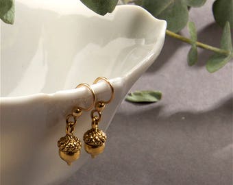 Acorn Earrings - Gold Acorn Earrings - Fall Earrings - Autumn Earrings - Drop Earrings
