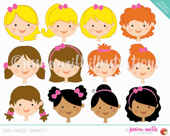Girl Faces Create A Character Series Cute Digital Clipart Girl Faces Create A Character Series Cute Digital Clipart