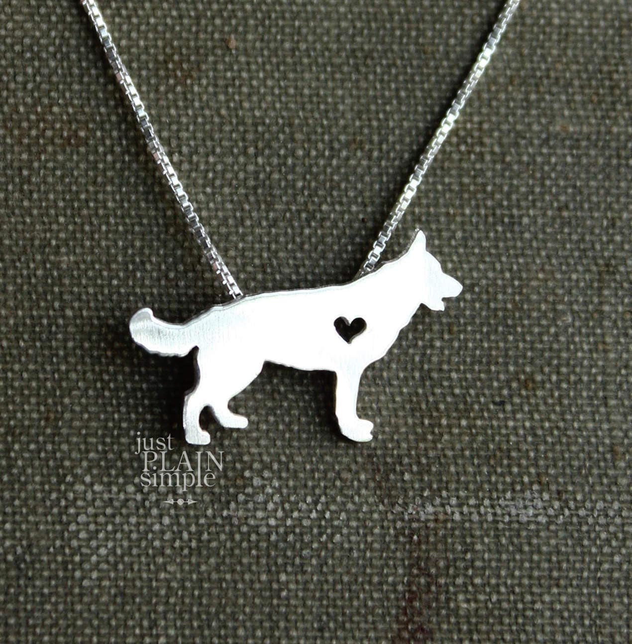 German Shepherd necklace tiny sterling silver hand cut dog