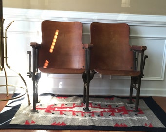 Theater Seats. Movie Theater Chairs. Entryway Furniture. Wood. Iron. Folding Cinema Seats. Industrial Furniture Decor. Rustic Modern. Bench.
