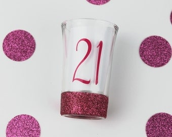 Birthday Shot Glass - Glitter Shot Glass - 21st Birthday Shot Glass - 21st Birthday Gift - Gift for Her - Custom Shot Glass - Gifts Under 10