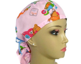 Ponytail Scrub Cap: Playful Pediatic Nurse Graduation Gift, Surgical Scrub Hat, Chemo Headwear,Cancer Patient Hats Great with without Hair