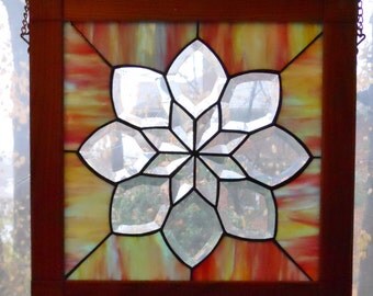 Framed Bevelled Stained Glass Panel
