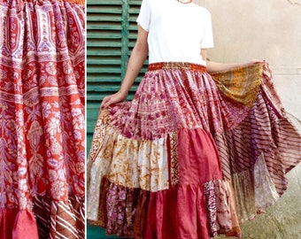 1970s Indian VTG gauze silk hippie gypsy ETHNIC festival skirt