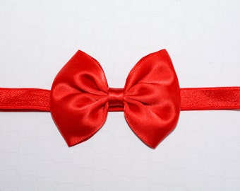 Red Satin Bow Headband. Red Bow Headband. Snow White, Valentine's Day, Christmas, 4th of July. Baby Hair Accessories. Girls Hair Accessories