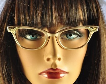 Flair Switzerland Vintage Cat Eye Glasses, Matte Gold with Leaf Decoration, 1950s, 1960s