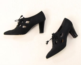 VINTAGE 1990s Oxford Heels Black Cutout Size 6
