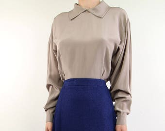 VINTAGE Silk Blouse Collar Longsleeve Top