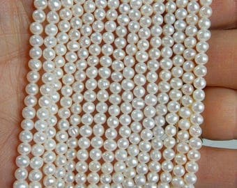 3.5-4mm Creamy White,freshwater potato pearls , FULL STRAND (15.5 inches)