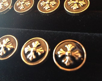 Black Enamel Gothic Cross Gold Buttons Medieval Cotehardie Heraldic SCA 1/2 Inch Set of 8