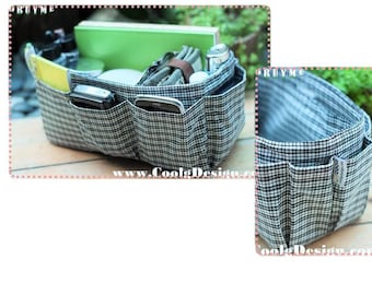 Handbag Bag Organizer Insert Perfect organizer for finding items quickly /Black White Plaid / Medium 22x8cm