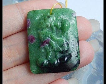 Carved Ruby And Zoisite Gemstone Flower Pendant Bead,32x25x7mm,10.9g(d0335)