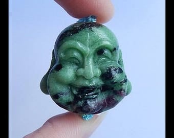 Carved Ruby And Zoisite Buddha Head Pendant Bead,26x18mm,19.16g(e0579)