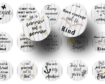 Inspirational quotes 1 inch circles digital collage sheet, Bottle cap images, Pendants, Bottle caps, Badge reels, Magnets, Planner stickers