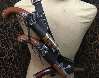 Pirate baldric holster kit for 3 flintlock pistol with scabbard option for latex sword