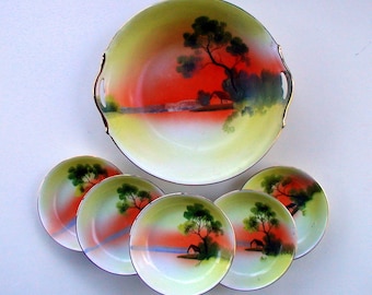 Vintage Noritake Morimura Berry Bowl Set Japanese Landscape Dessert Bowls Asian Serving Bowls