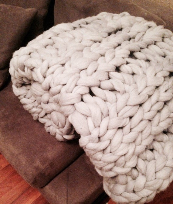 Merino Wool Blanket FREE SHIPPING Ribbed super chunky