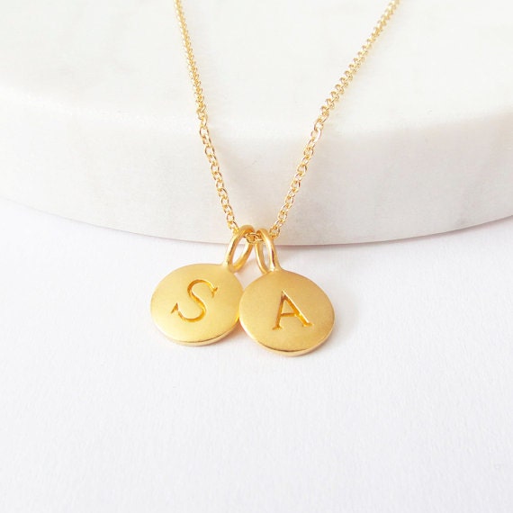 Gold 2 Initial Charm Necklace Initial Necklace Custom