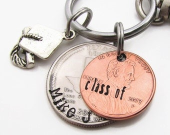 Personalized Graduation Gift - Hand Stamped KeyChain - Class of 2017 Gift - Personalized Penny - Graduate Keychain - Custom Senior Gift