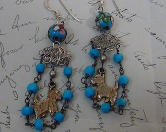 SCOTTY DOG vintage antique assemblage earrings